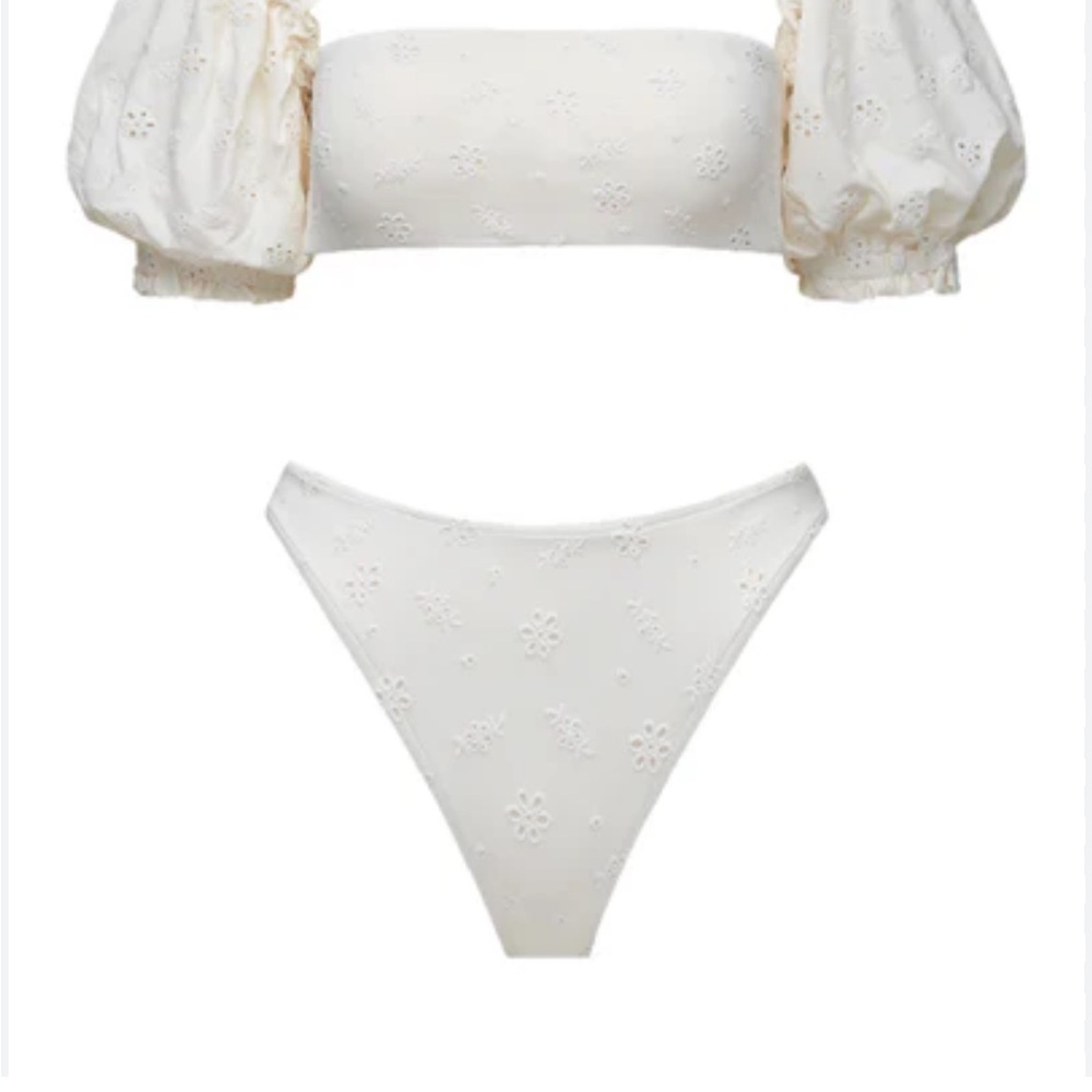 WeWoreWhat Eyelet Puff Sleeve bikini Set